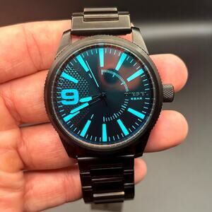 Diesel DZ-1844 Rasp Mens Ion Plated Stainless Steel Blue Dial Quartz Watch NIB